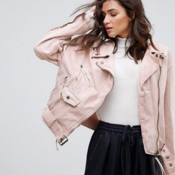 Free People Jackets & Blazers - FREE PEOPLE Rose Denim Moto Jacket